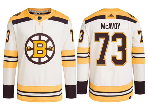 Men's Boston Bruins #73 Charlie McAvoy Cream 100th Anniversary Stitched Jersey